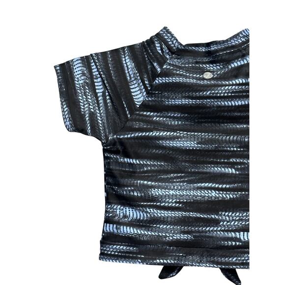 Z By Zella Swim Shirt High Neck Tie Front Short Sleeve Black Blue Girls 12 NWOT - Picture 5 of 7